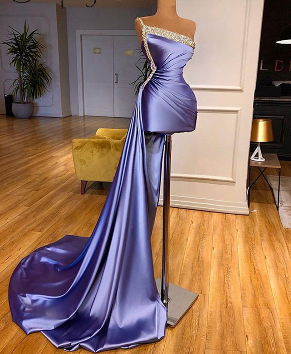 Sexy One Shoulder Short Prom Party Dress with Detachable Skirt Shiny Beaded Top Formal Women Dresses Custom Made   cg21624