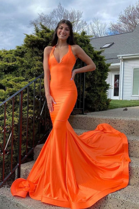 SIMPLE ORANGE SATIN MERMAID LONG PROM DRESS ORANGE EVENING DRESS   cg21678