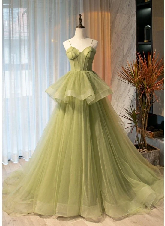 Beautiful Light Green Sweetheart Layers Princess Formal Gown, Green Tulle Long Party Dress prom dress   cg21698