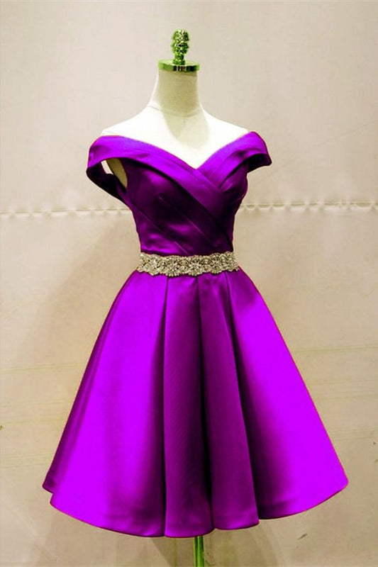 Short Purple Satin Homecoming Dresses    cg21754