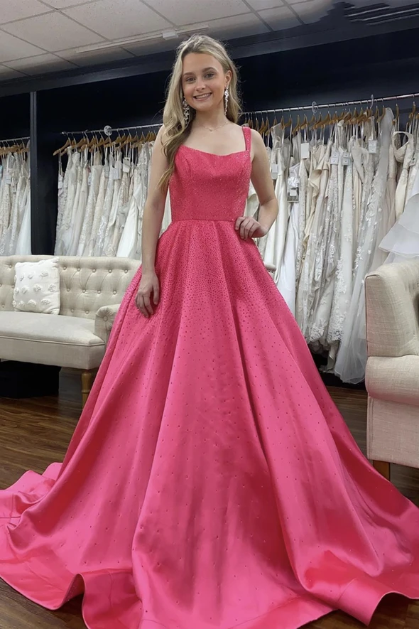 satin long A line prom dress evening dress     cg21785