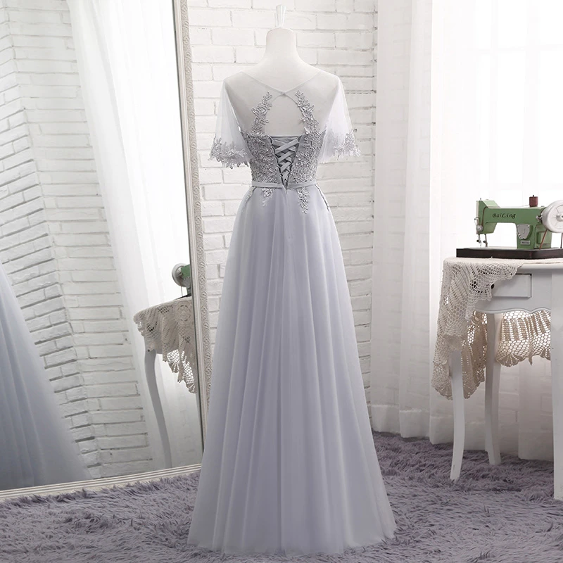 Grey Tulle With Lovely Lace Applique Wedding Party Dress, Grey Tulle A-Line Prom Dress Formal Dress    cg21791