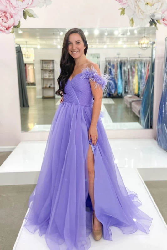 PURPLE A-LINE TULLE LONG PROM DRESS PURPLE LONG EVENING DRESS   cg21806