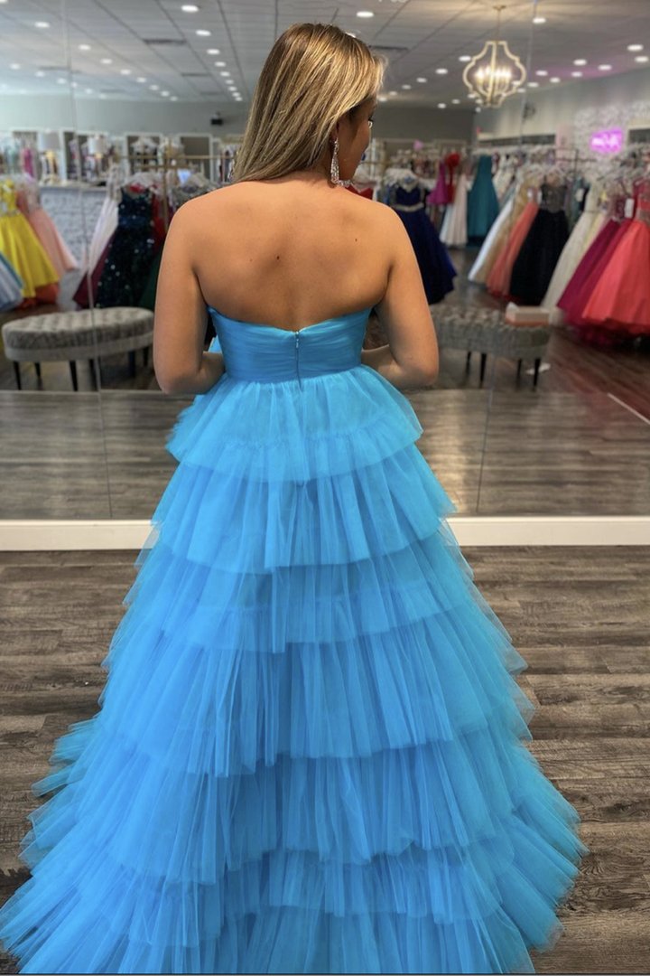 Blue tulle long A line prom dress blue evening dress    cg21913