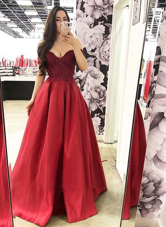 Red Long Prom Dresses Sweetheart Appliques Evening Dresses     cg22040