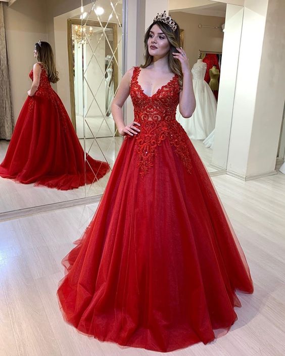 Red Long Prom Dresses Appliques Evening Dresses     cg22041