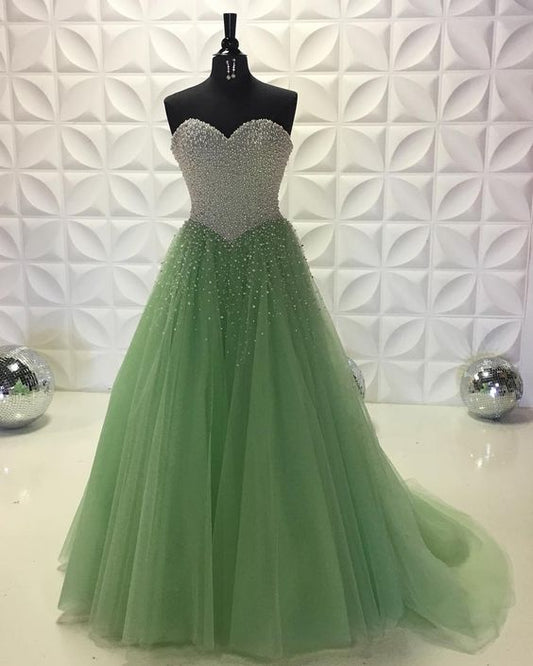 A-line Sweetheart Beading Long Prom Dresses Modest Evening Dress     cg22055