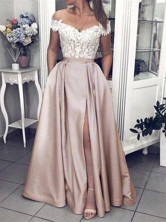 champagne prom dresses lace off shoulder    cg22155