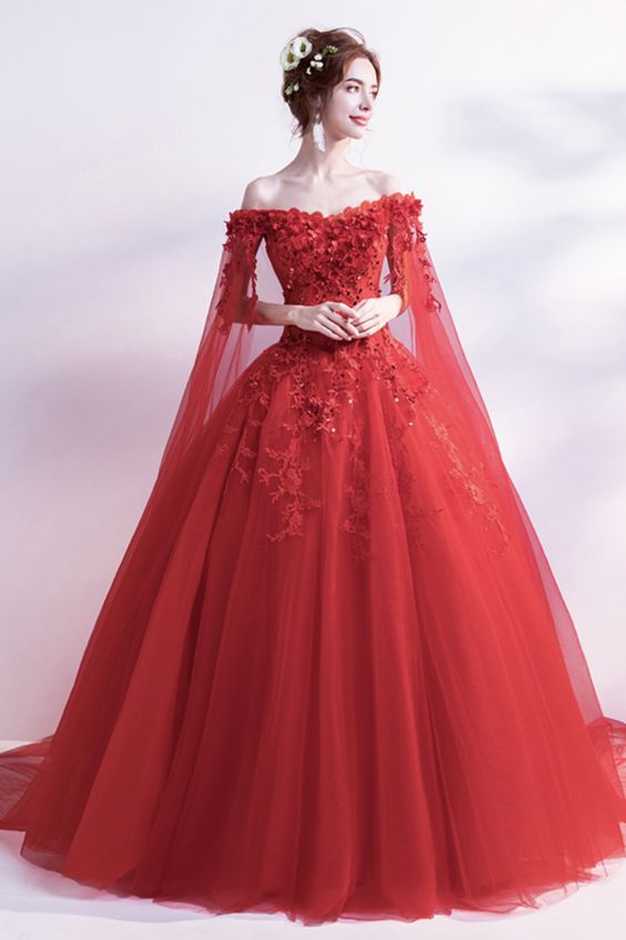 Red Lace Long A Line Prom Dress Red Evening Dress    cg22191