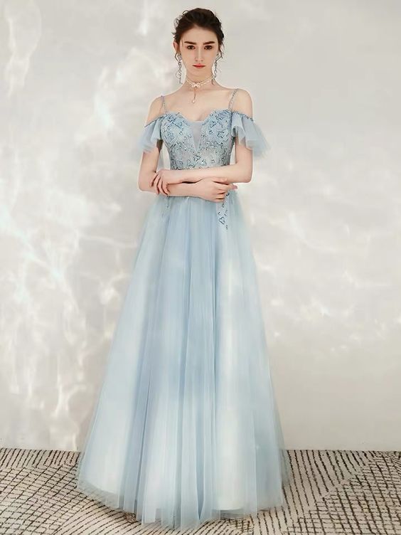 Blue Evening Dress, Elegant, Long prom Dress, Noble, Fairy ,off Shoulder Evening Dress,custom Made   cg22195