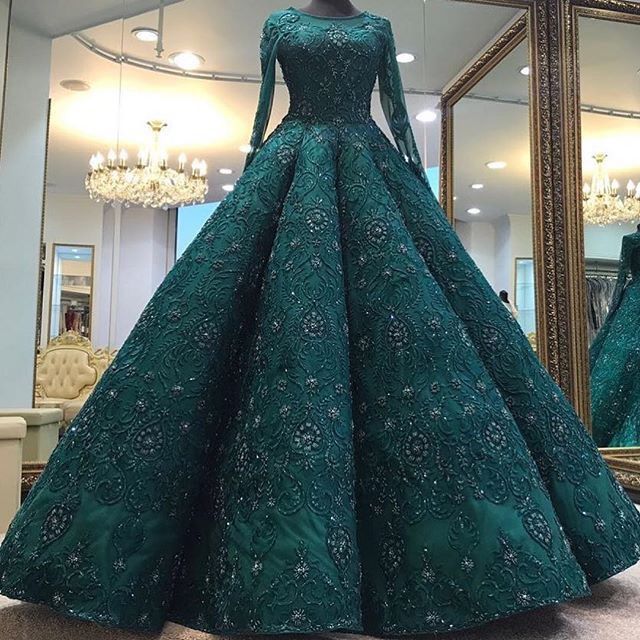 green A Line Long Prom Dress ball gown dress     cg22215