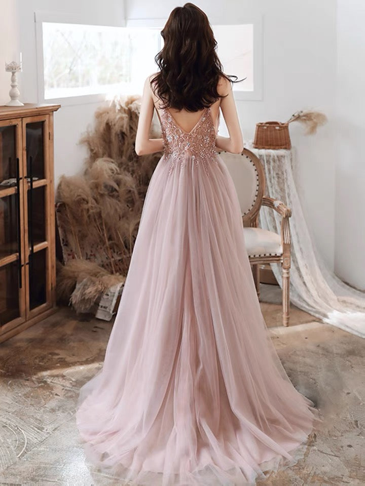 A-line V Neck Tulle Prom Dress    cg22260