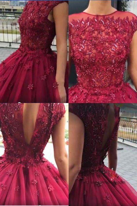 Red Tulle Ball Gown Prom Dress With Appliques, Sweet 16 Dress, Quinceanera Dresses    cg22322