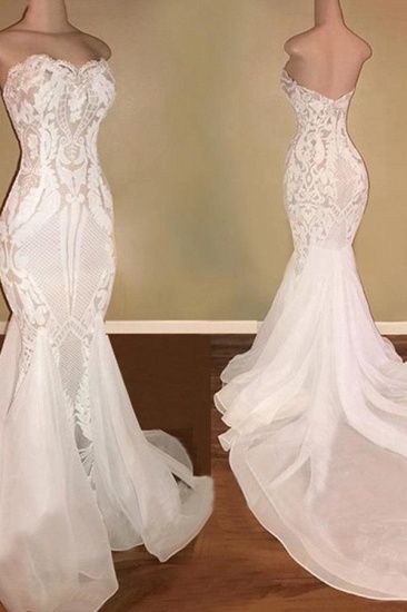 White Mermaid Wedding Dresses With Appliques Tulle Ruffles Bridal Gowns Prom Dress    cg22386