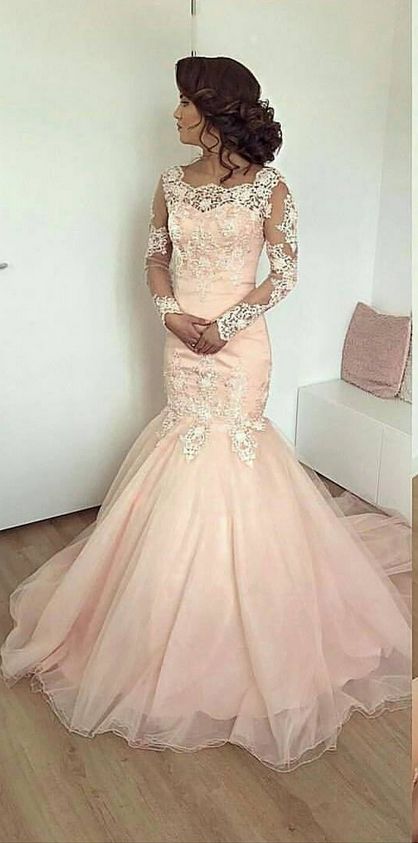 Sheer Long Sleeves Elegant Formal Gowns With Lace Appliques Lace Up Back Evening Party Dress Prom Dress    cg22420