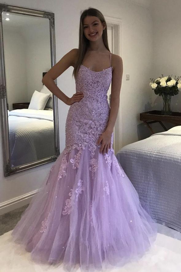 Purple tulle long A line prom dress mermaid evening dress    cg22422