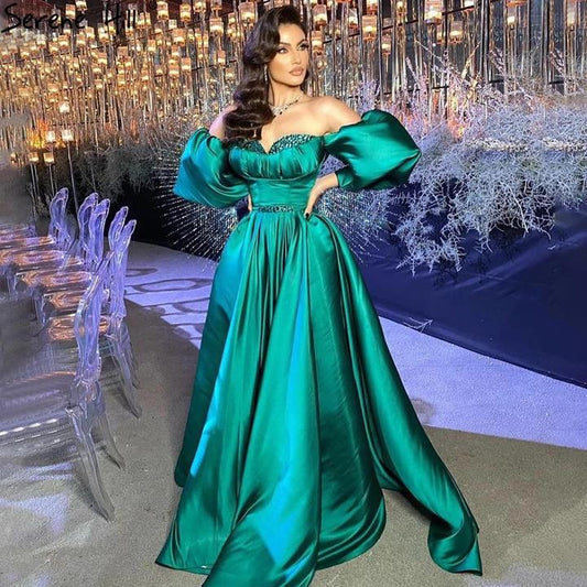 Long Prom Dress Green Beadings Satin A-Line Evening Gown     cg22446