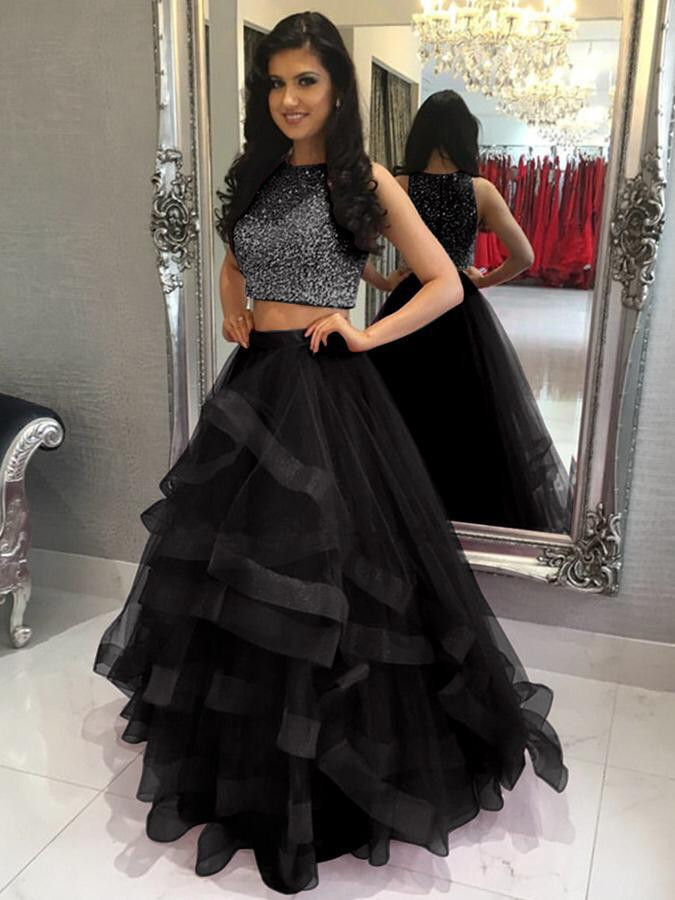 Black 2 Pieces Long Prom Dress    cg22461