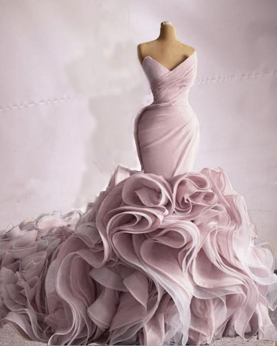 Mermaid Wedding Dress V Neck Organza Ruffles prom dress evening dress    cg22496