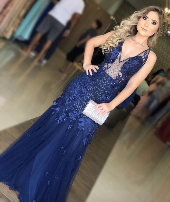 Blue Long Prom Dress, Blue Formal Evening Dress   cg22533