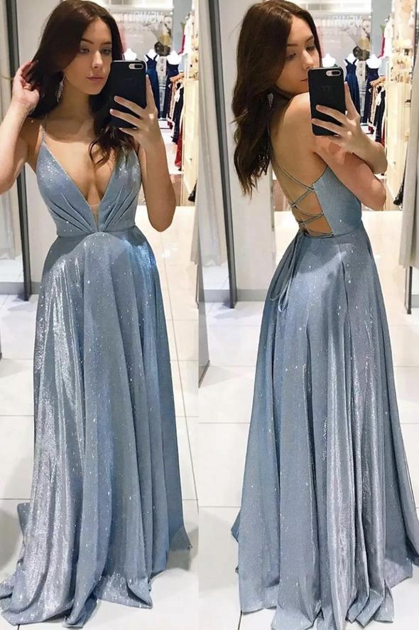 Blue v neck long A ling prom dress evening dress     cg22560