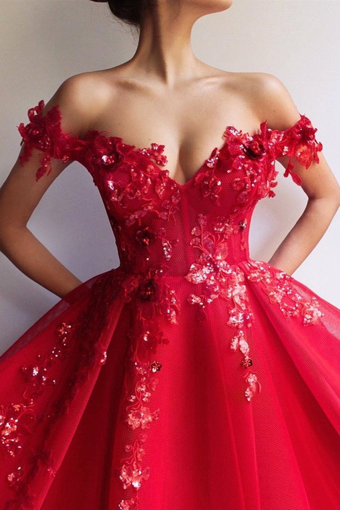 Off the Shoulder Red Lace Floral Long Prom Dress, Long Off Shoulder Red Lace Formal Evening Dress       cg22779