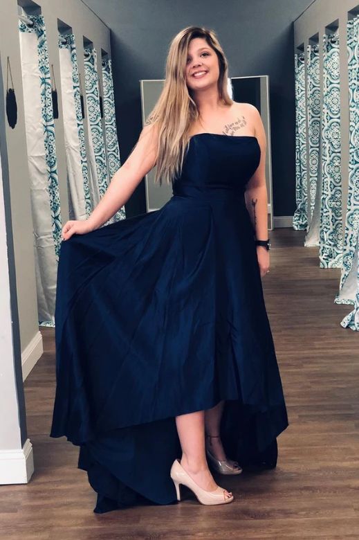 Strapless High Low Dark Navy Long Prom Dress       cg22782