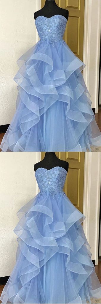 Blue tulle lace long prom dress, blue tulle lace evening dress cg2283