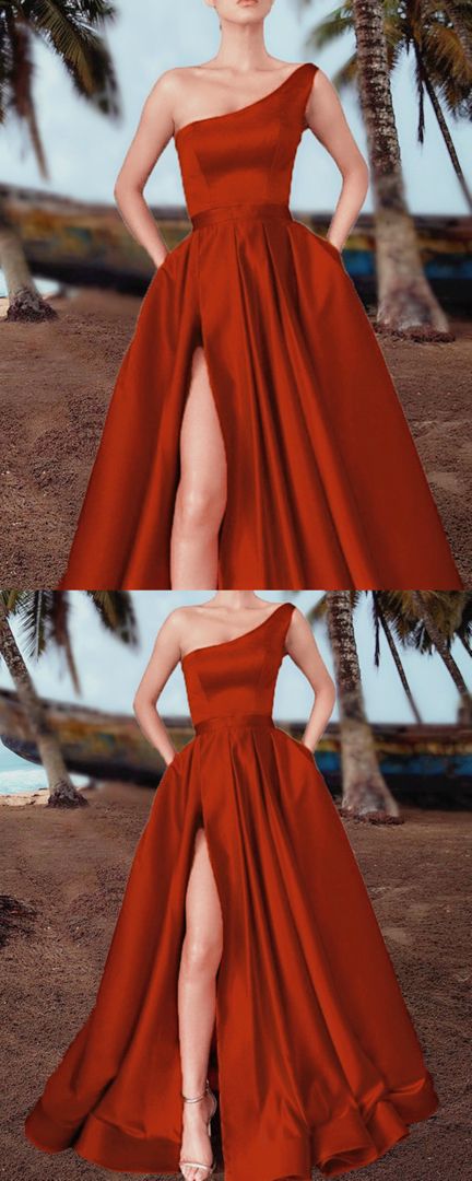 Burnt orange bridesmaid prom dresses with pockets       cg22951