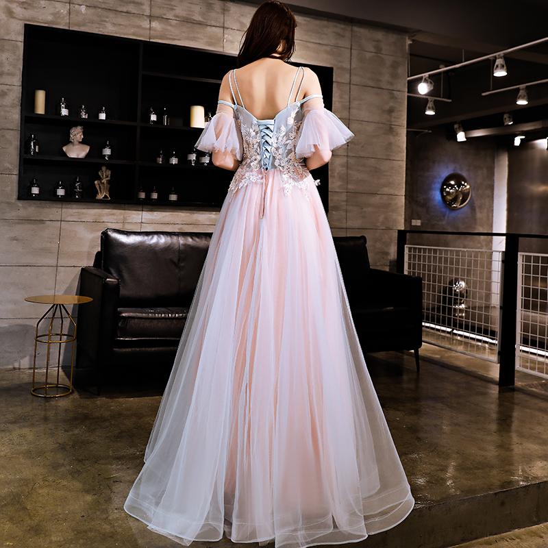 Blue And Pink Off Shoulder Floor Length With Lace Applique Party Dress, Pink Formal Dress Prom Dress       cg22961