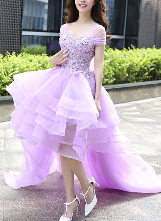 Lavender Organza High Low Pretty Sweetheart Formal Dress, Organza Formal Dress, Prom Dresses cg2298