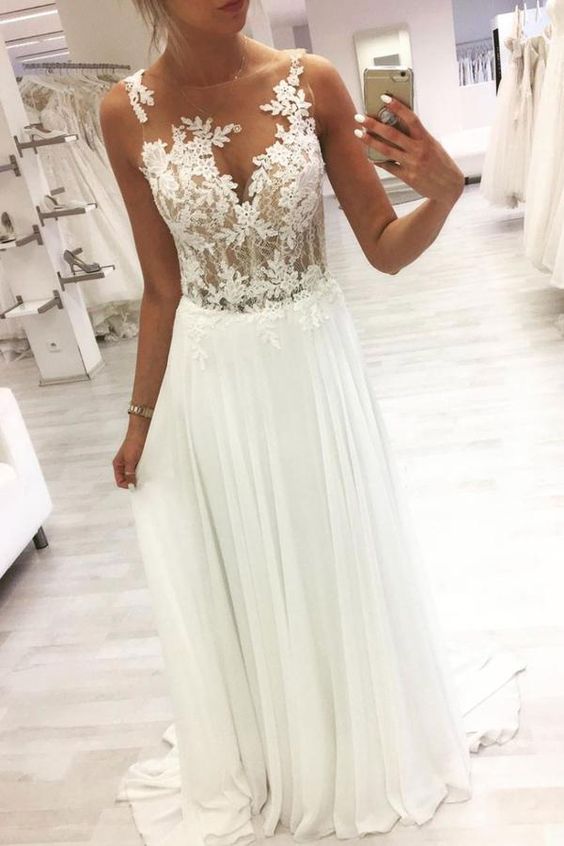 White round neck tulle lace long prom dress lace formal dress         cg23078