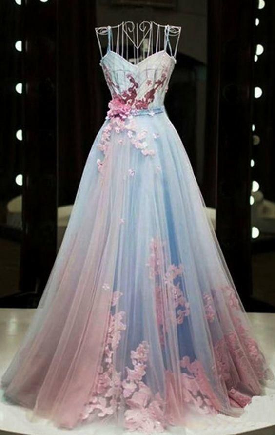 Unique Pink And Blue Tulle Long Strapless Senior Prom Dress            cg23221