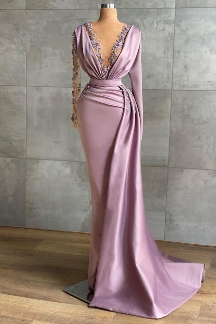 Lilac Evening Dresses Long Cheap | Prom dresses with sleeves      cg23290