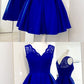 Charming Royal Blue Cute homecoming Dress, Lace Satin Short Homecoming Dress   cg233