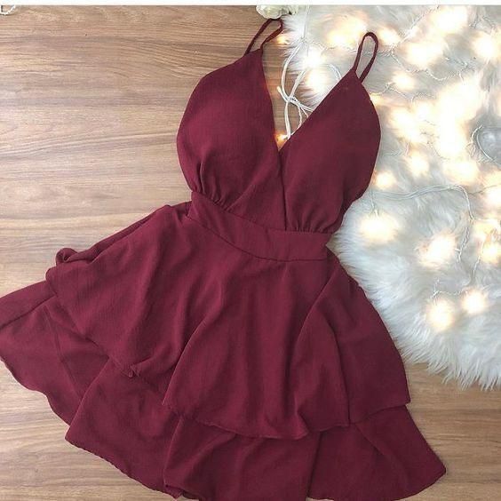 Cute Straps Burgundy Short Party Dress, Simple Homecoming Dress         cg23394