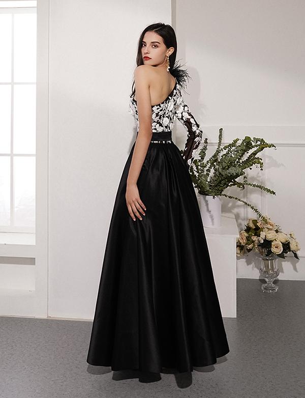 Gorgeous Black Prom Dresses One Shoulder Appliques Split Front cg2340