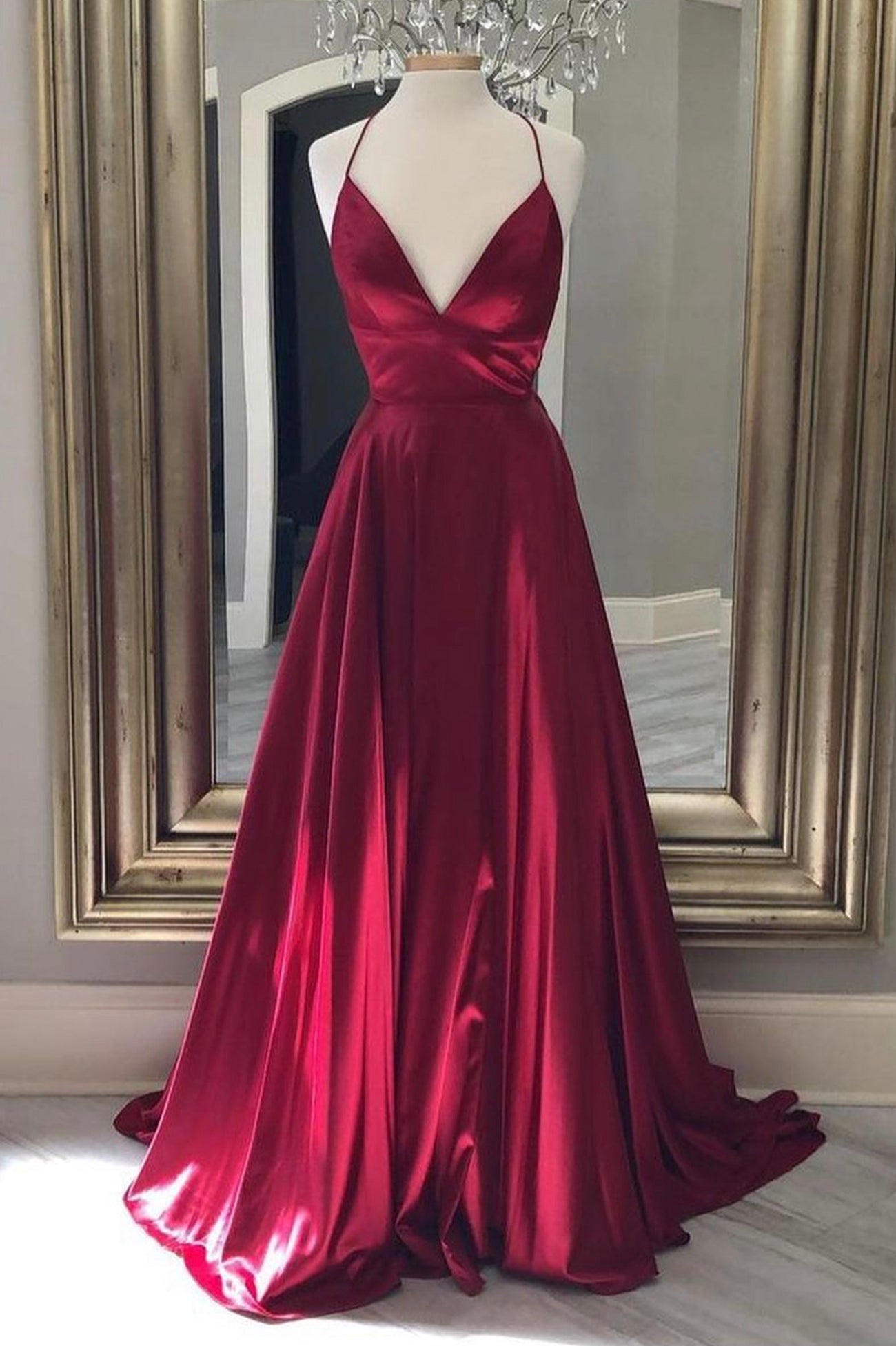 BURGUNDY SATIN LONG A LINE PROM DRESS EVENING DRESS       cg23453