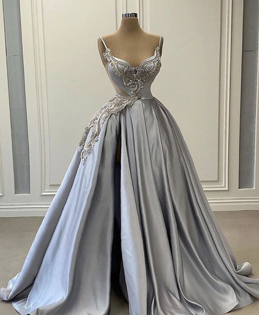 A line gray long ball gown evening dress Prom Dress         cg23468