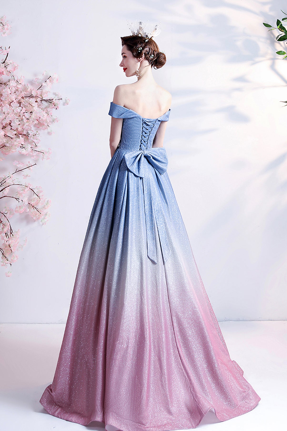 STYLISH BLUE GRADIENT LONG A LINE PROM DRESS BLUE EVENING DRESS        cg23562