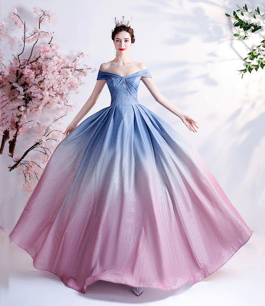 STYLISH BLUE GRADIENT LONG A LINE PROM DRESS BLUE EVENING DRESS        cg23562