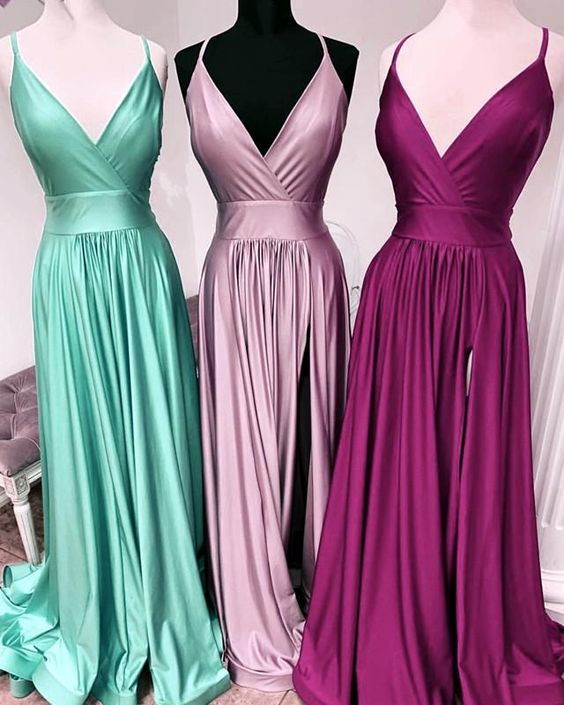 Sexy Leg Slit Long V-neck Prom Dresses cg2360