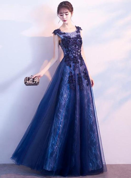 Beautiful A-Line Tulle Long Party Dress With Lace Applique, Long Evening Dresses Formal Dress Prom Dresses    cg23653