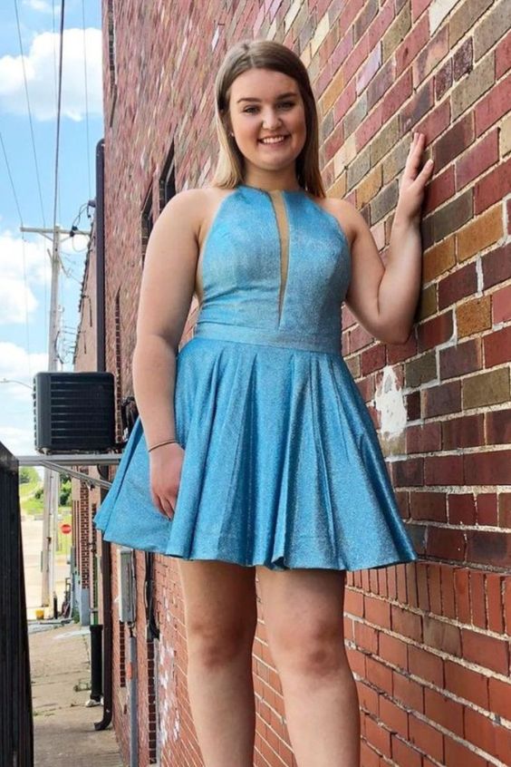 A-line short blue homecoming dress        cg23674