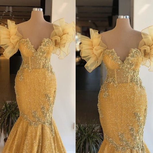 yellow long evening dress Prom Dress     cg24787