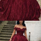 Charming Burgundy Lace Ball Gown Off Shoulder prom dress Wedding Dresses cg2623