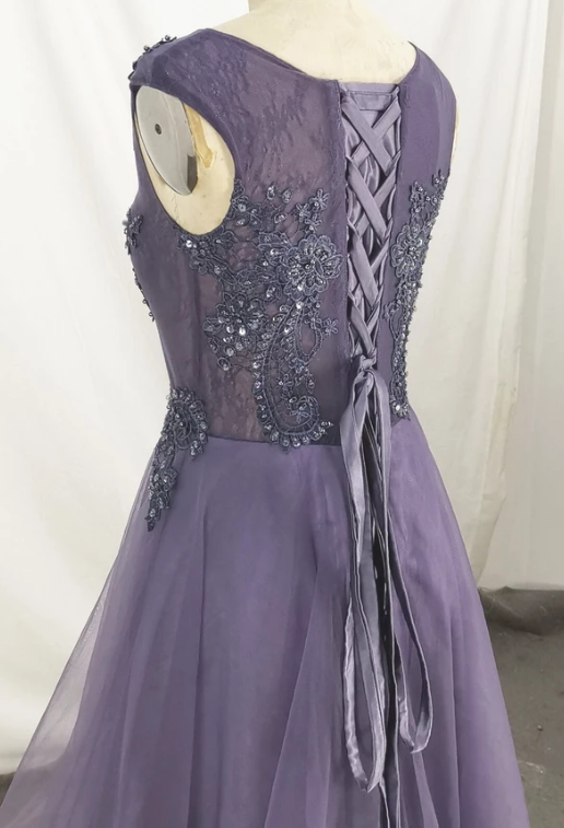 Grey-Purple High Low Party Dress, Cute Handmade Prom Dress cg2634