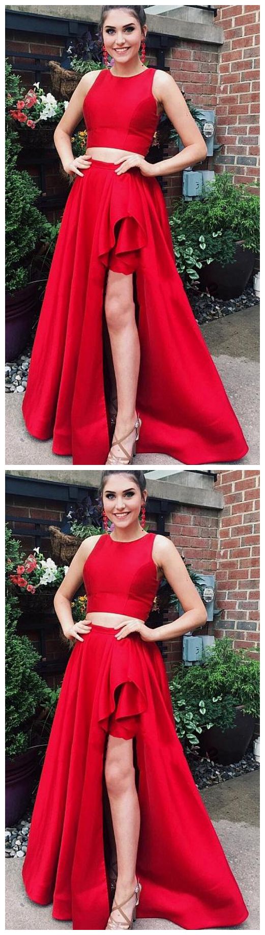 Elegant Red Two Piece Prom Dress, Special Design Long Evening Dress, Women Dress  cg2653