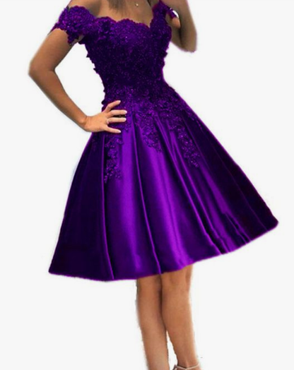 Elegant Purple Lace Appliques Beaded Homecoming Dresses Short cg2722