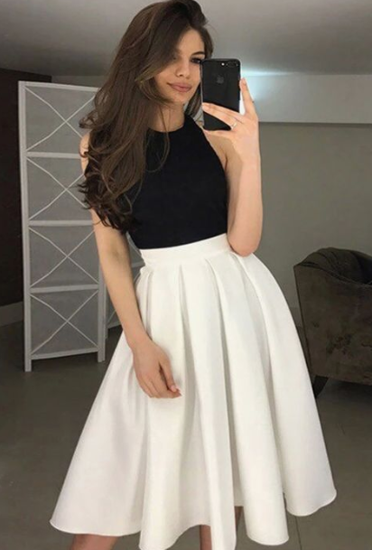 Cute black and white short dress, homecoming dress cg2742